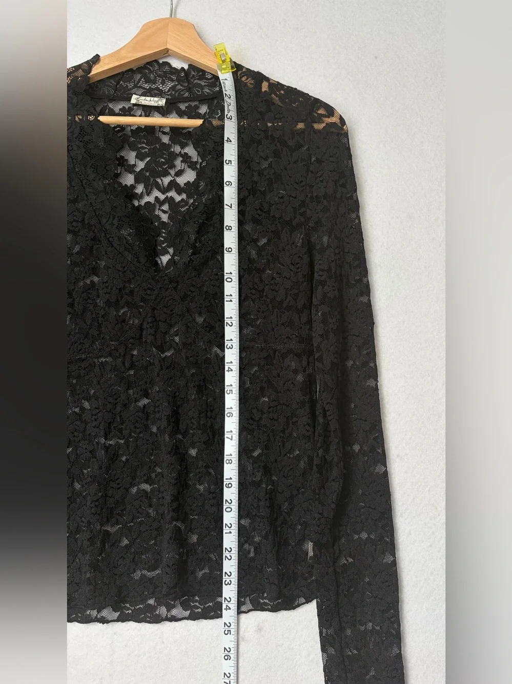 Free People All Day Lace Top Black Sheer Floral Lace Long Sleeve  Size Medium